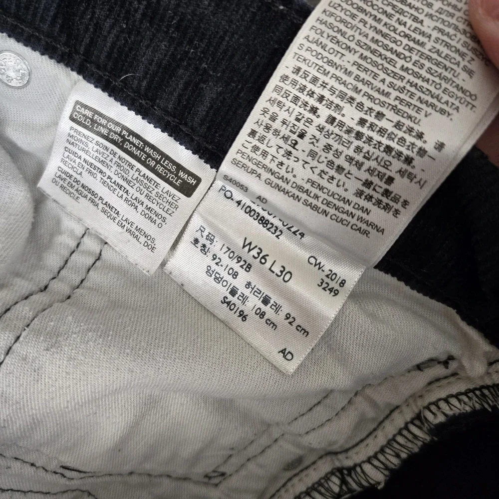 Levis Pants Mens 36x26 502 Straight Fit Corduroy Black‎ White Tab Cot5on *READ